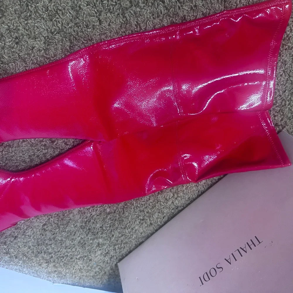 Thalia Sodi Silena Red Patent Thigh High Platform Boots Stiletto Heel 6M Baddie